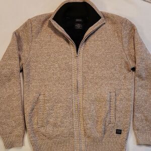 Buffalo David Bitton Beige Tight-Knit Full Zip Mock Neck Sweater Men's Size L